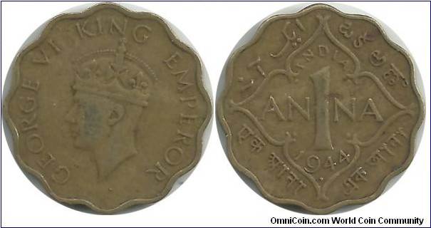 India-British 1 Anna 1944(B)