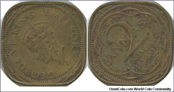 India-British 2 Annas 1942(B)