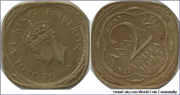 India-British 2 Annas 1943(B)