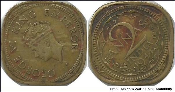 India-British 2 Annas 1944(B)