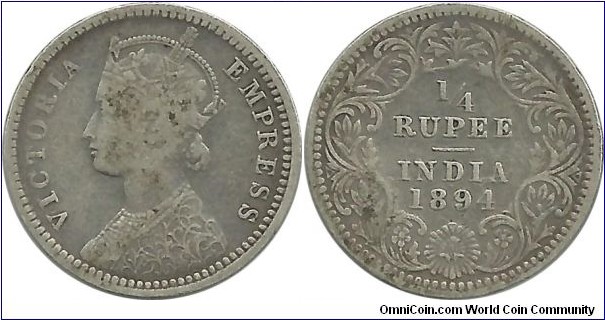 India-British ¼ Rupee 1894