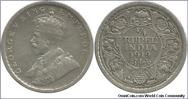 India-British ¼ Rupee 1919
