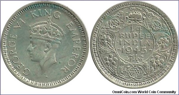 India-British ¼ Rupee 1945