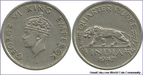 India-British ¼ Rupee 1947