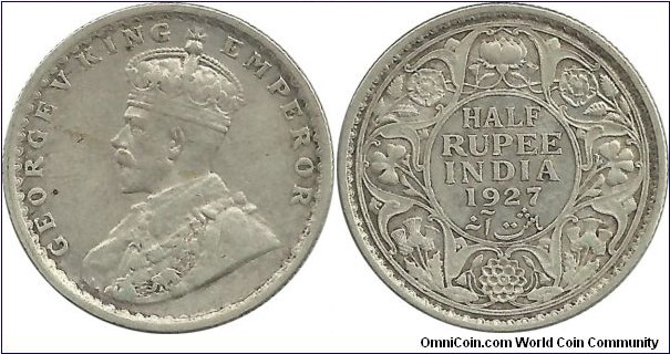 India-British ½ Rupee 1927