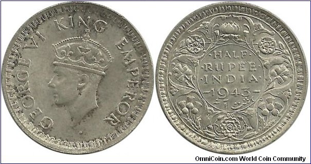 India-British ½ Rupee 1943