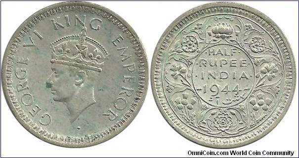 India-British ½ Rupee 1944