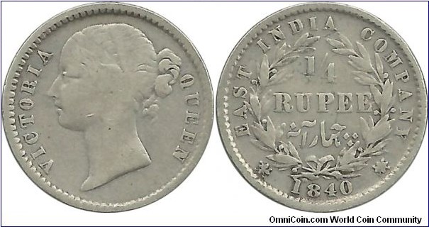 India-British ¼ Rupee 1840(m) Madras mint