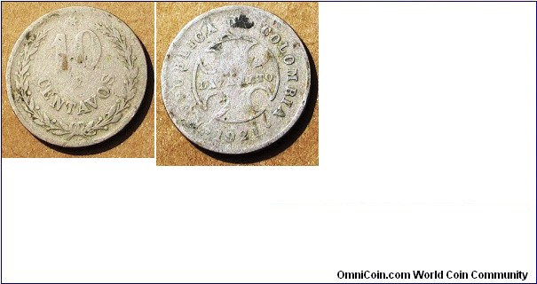 Colombia 1921 Copper-Nickel 10 Centavos Leprosarium Coin KM#L12
CAT 323