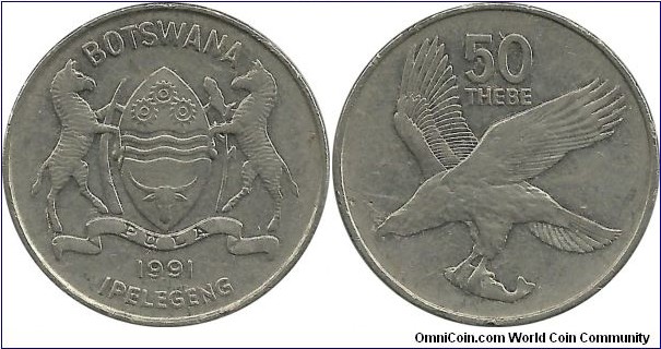 Botswana 50 Thebe 1991 - Ni clad steel