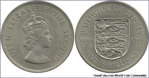 Jersey 5 Shillings 1966 - 900th Anniversary of the Norman invasion of England and the Battle of Hastings