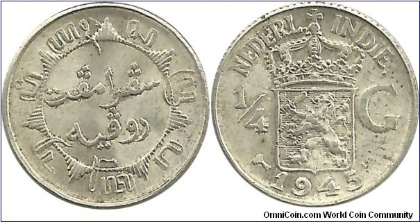 NederlandschIndie ¼ Gulden 1945S