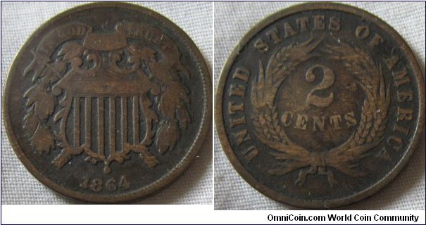 1864 2 cents, VG grade