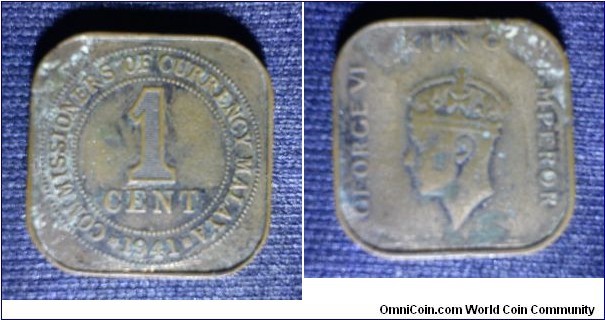 Rare coin:Commissioners of currency Malaya King George VI 1 cent 
