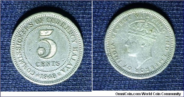 Commissioner of currency of Malaya King George VI 5 cents