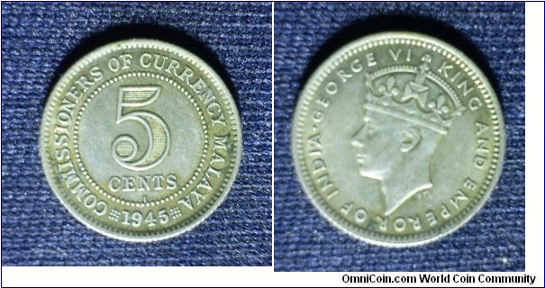 Commissioner of currency of Malaya King George VI 5 cents