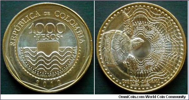 Colombia 1000 pesos.
2012, Bimetal.