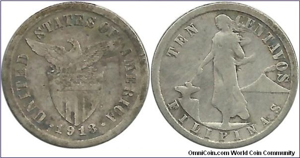 Philippines-USA 10 Centavos 1918