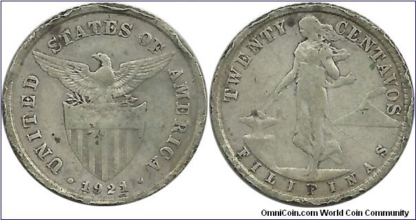 Philippines-USA 20 Centavos 1921