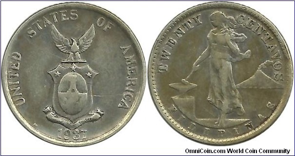 Philippines-USA 20 Centavos 1937