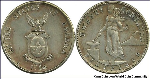 Philippines-USA 20 Centavos 1944D