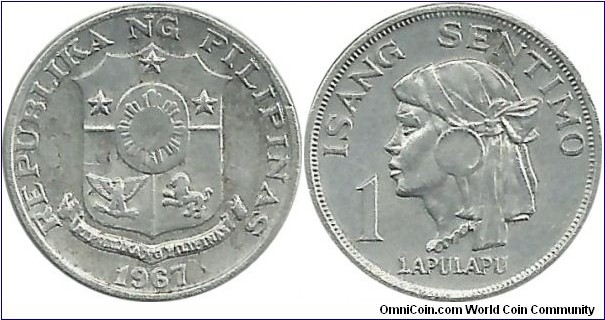 Philippines 1 Sentimo 1967 - Lapulapu
