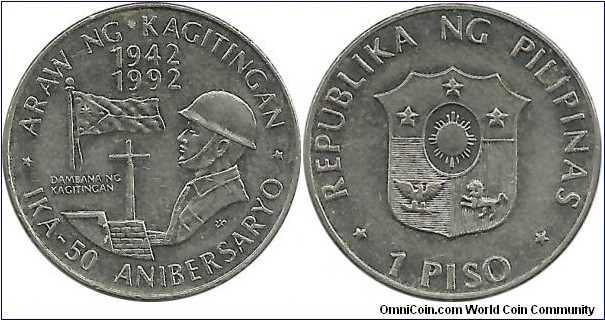 Philippines 1 Piso 1992-50th Anniversary, Battle of Kagitingan