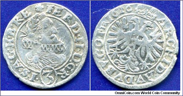 3 kreuzer.
Ferdinand II (1619-1637), von Habsburg.


Ag.