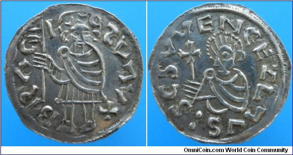 Bohemia, Duke Břetislav I. 1034-1055, AR denarius, 0,996g, Prague mint?, minted before 1050