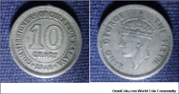 Commissioner of currency of Malaya King George VI 10 cents