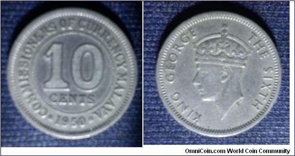 Commissioner of currency Malaya King George VI 10 cents
