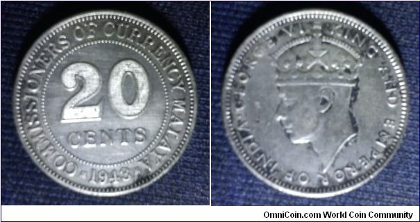 Commissioner of currency Malaya King George VI 20 cents