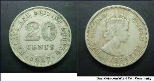 Malaya and British Borneo Queen Elizabeth II 20 cents