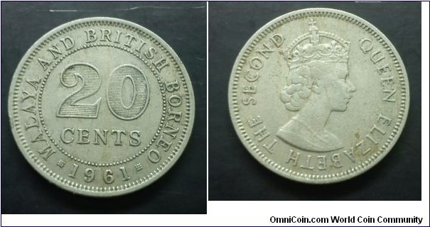 Malaya and British Borneo Queen Elizabeth II 20 cents