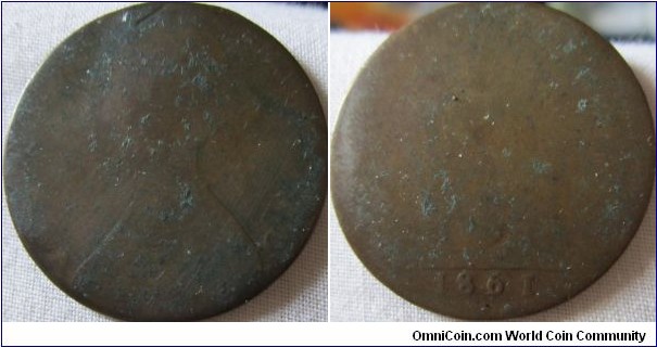 1861 penny, clear date.