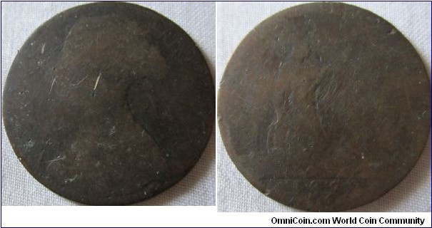 1872 penny, very worn