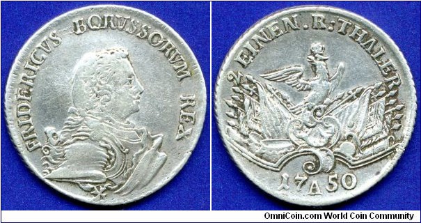 1/2 Reichs Thaler (Halbthaler).
Kingdom of Prussia.
Friedrich (1740-1786) Der Grosse.
*A* - Berlin mint.


Ag750f. 11,13gr.