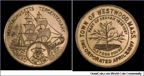 Westwood, Mass. Massachusetts Bay Tercentenary medal.