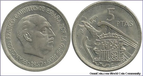 Spain 5 Pesetas 1957(69)