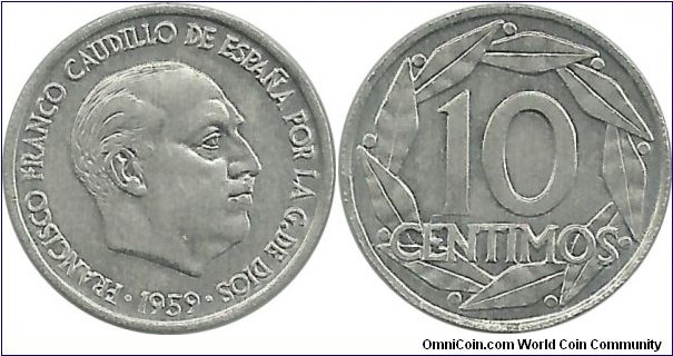 Spain 10 Centimos 1959