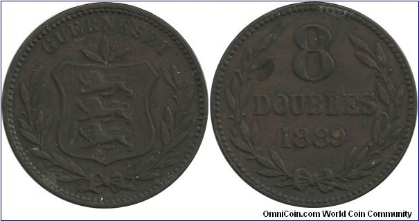 Guernesey 8 Doubles 1889 - Queen Victoria (1837-1901)