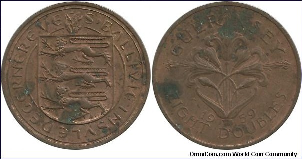 Guernsey 8 Doubles 1959 - Queen Elizabeth II (1952-Present)