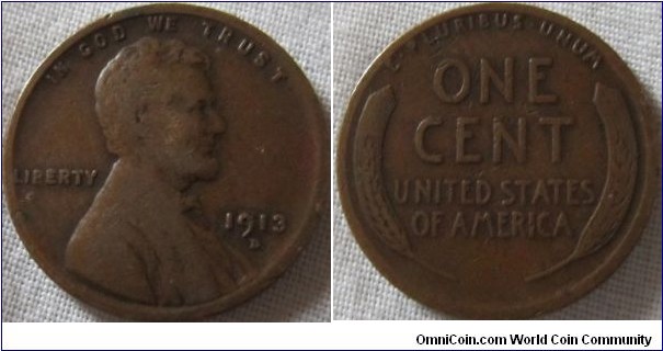 1913D cent, VG grade