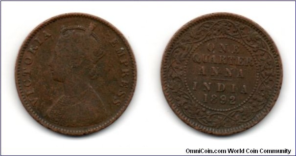 1/4 Anna with Victoria Empress Obverse