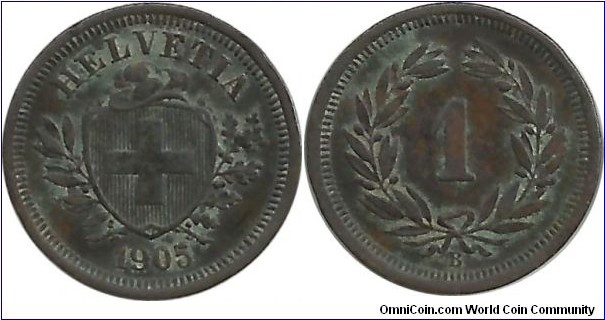 Switzerland 1 Rappen 1905B