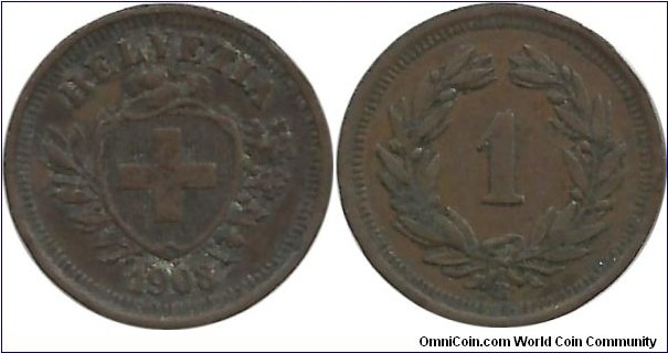 Switzerland 1 Rappen 1908B