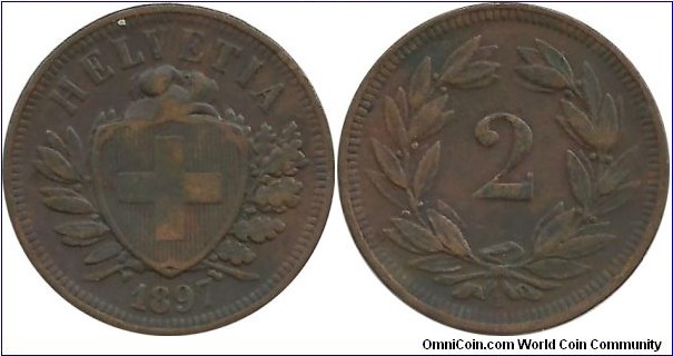 Switzerland 2 Rappen 1897B