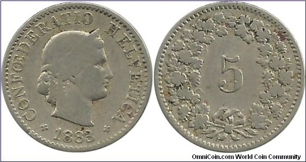 Switzerland 5 Rappen 1883B