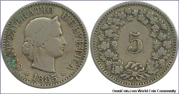 Switzerland 5 Rappen 1885B