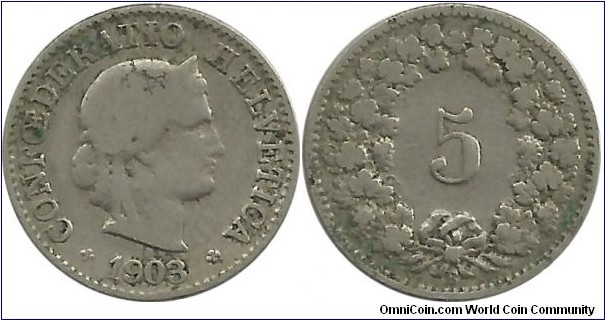 Switzerland 5 Rappen 1903B